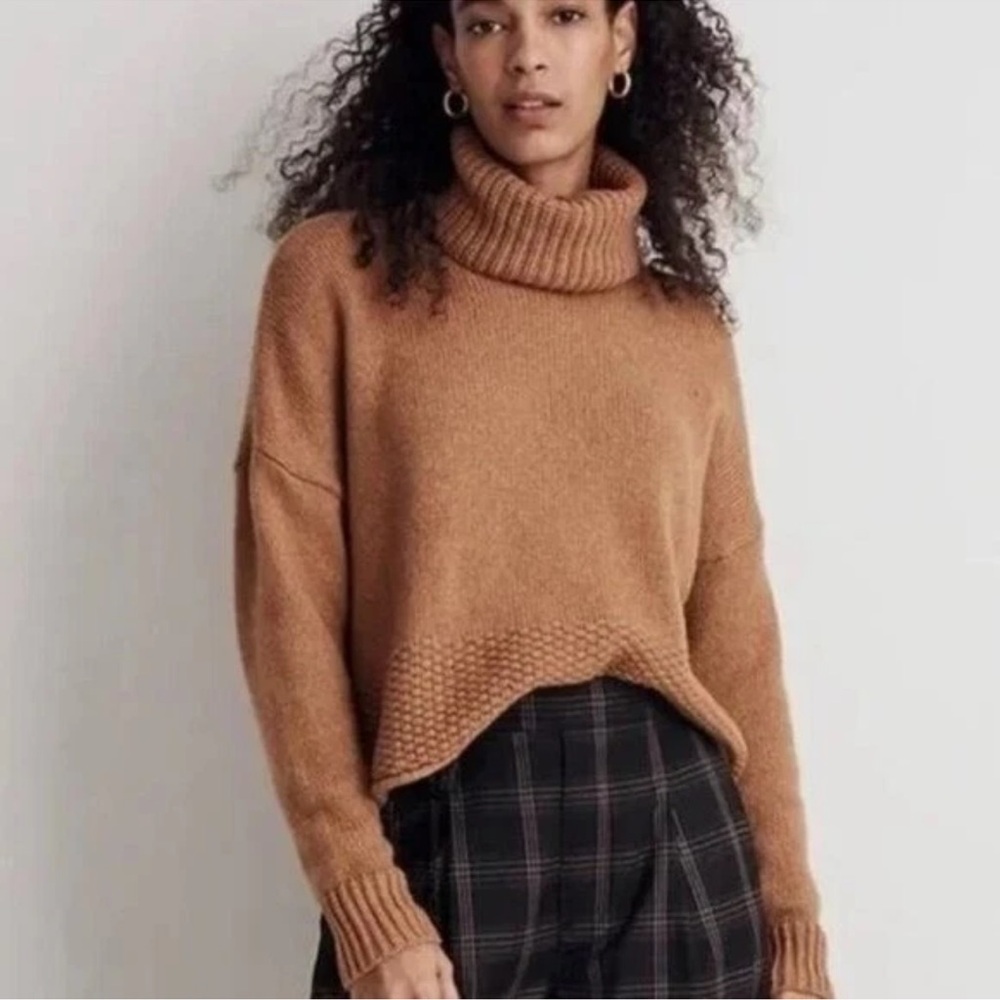 Madewell Sadler Boxy Chunky Turtleneck Wool  Sweater Camel Brown‎ XS Fisherman